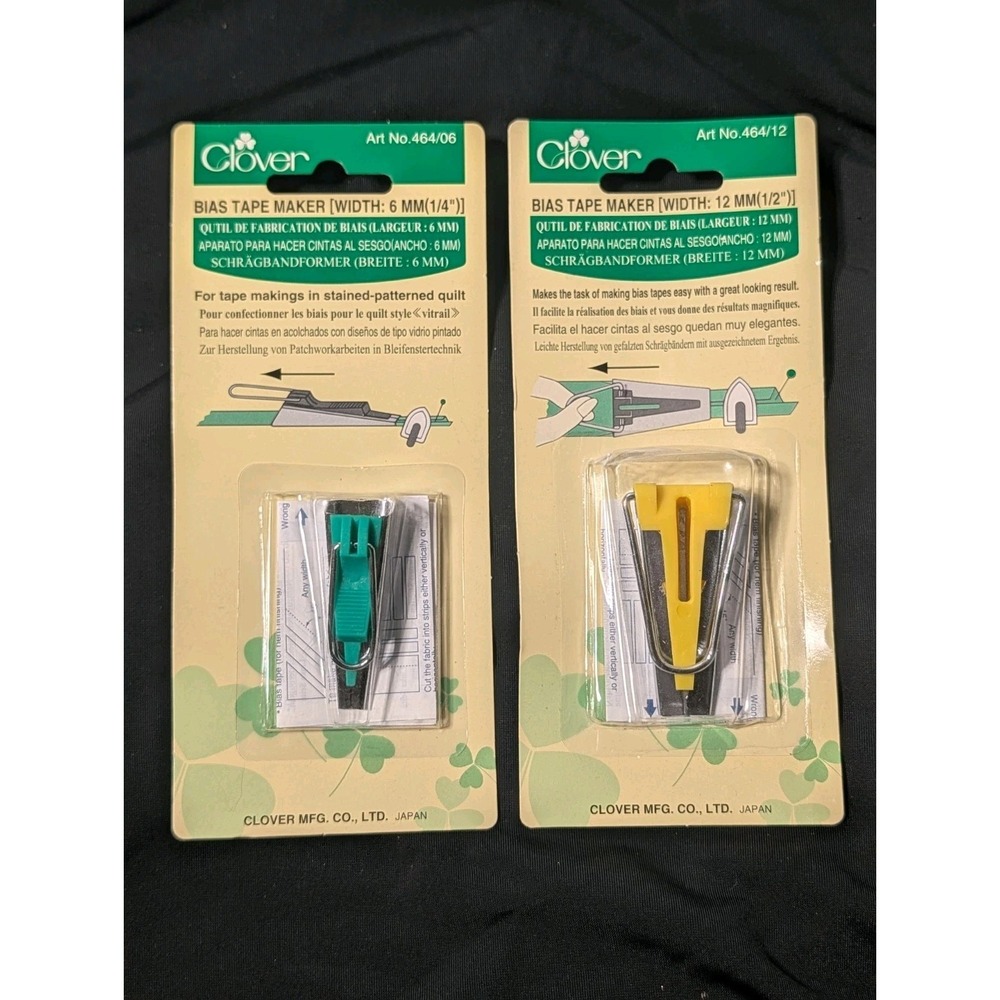 Lot of 2 Clover Bias Tape Makers 6mm 1/4" & 12mm 1/2" Sewing‎ Tools